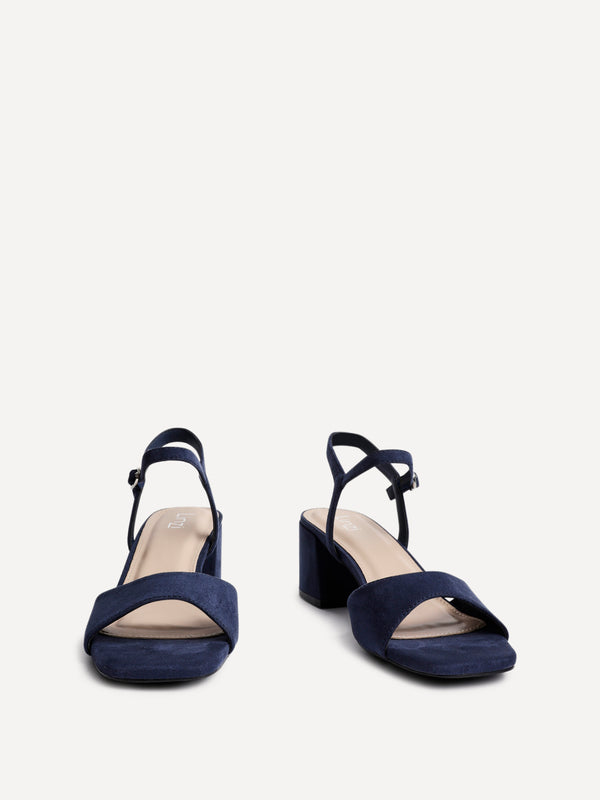 Linzi Navy Faux Suede Low Block Heeled Sandals