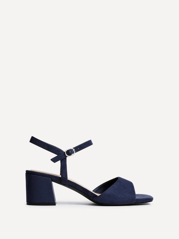 Linzi Navy Faux Suede Low Block Heeled Sandals