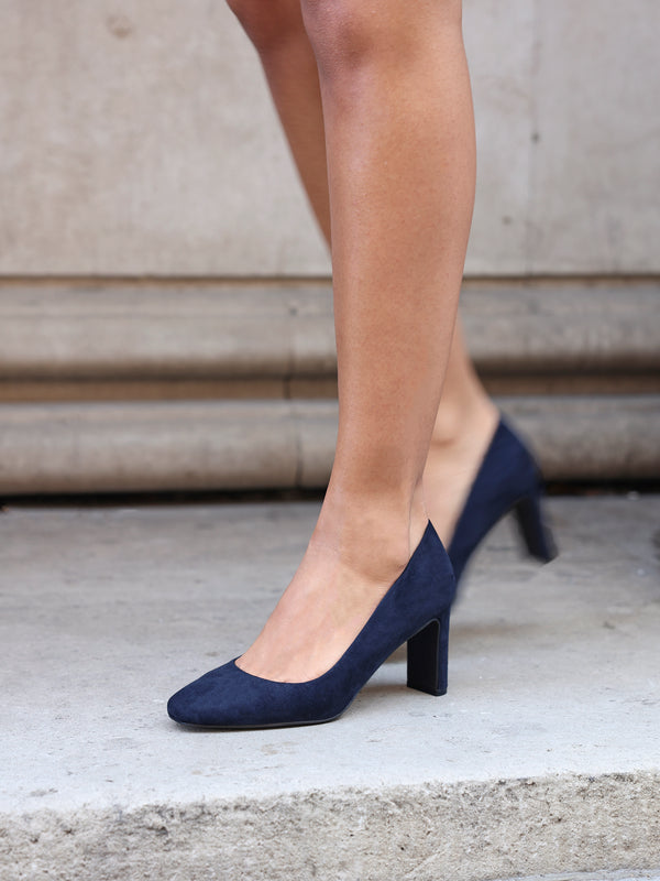 linzi Navy Faux Suede Modern Style Court Heel