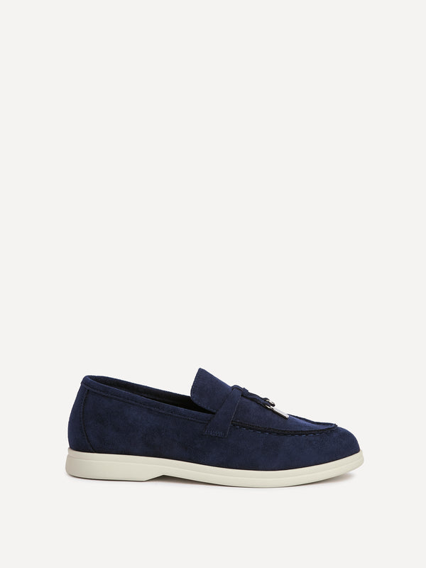 Linzi Navy Faux Suede Slip On Loafer
