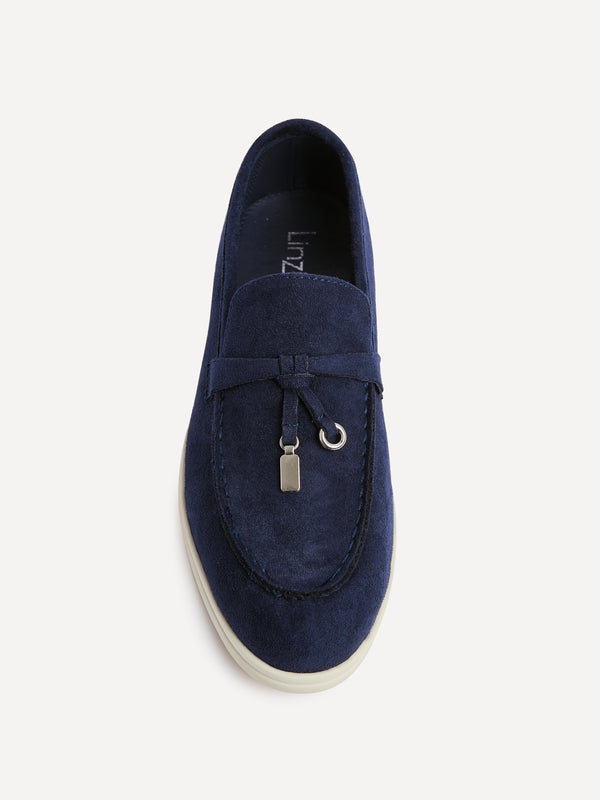 Linzi Navy Faux Suede Slip On Loafer