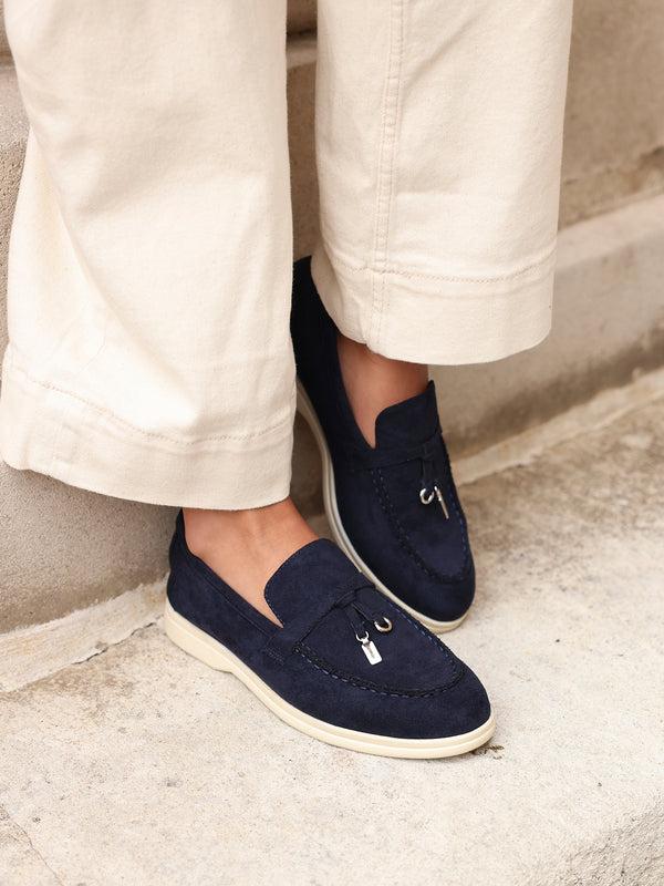 linzi Navy Faux Suede Slip On Loafer