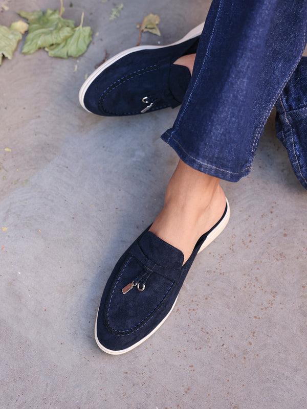 linzi Navy Faux Suede Slip On Mule