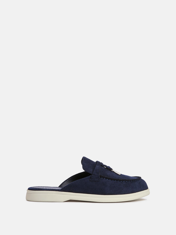 Linzi Navy Faux Suede Slip On Mule