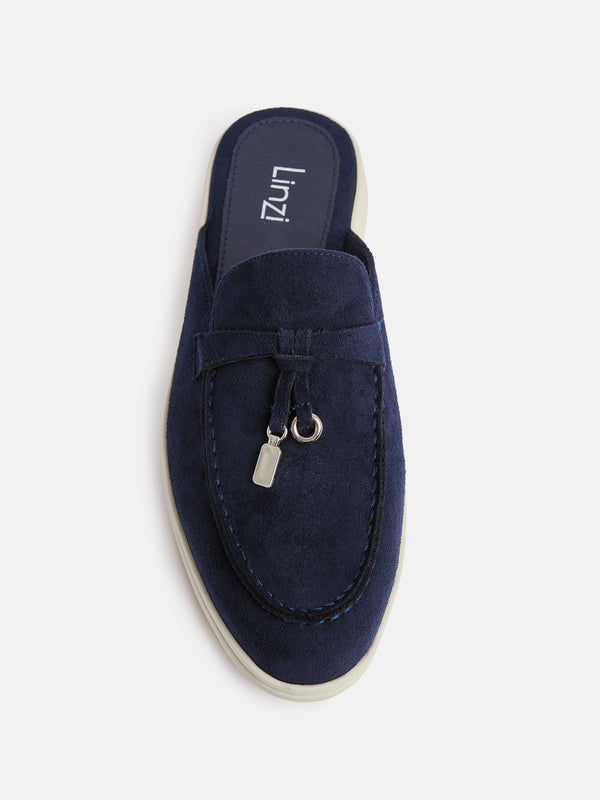 Linzi Navy Faux Suede Slip On Mule