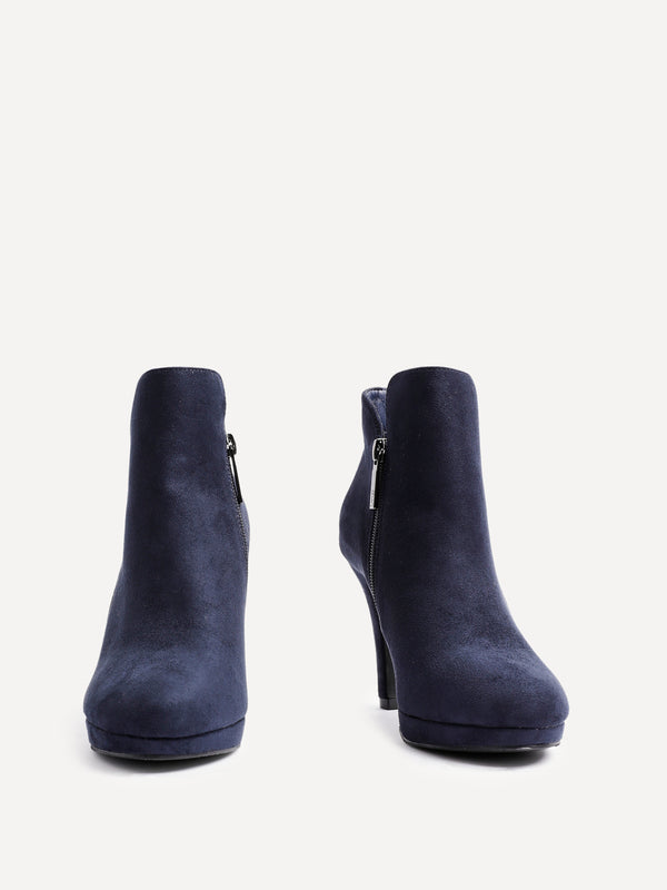 Linzi Navy Faux Suede Small Platform Ankle Boot