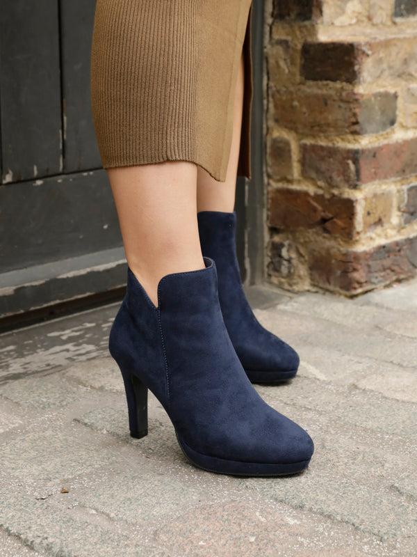 linzi Navy Faux Suede Small Platform Ankle Boot