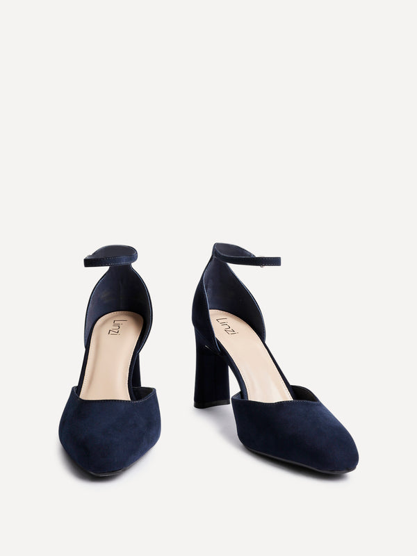 Linzi Navy Faux Suede Square Toe Court Heel