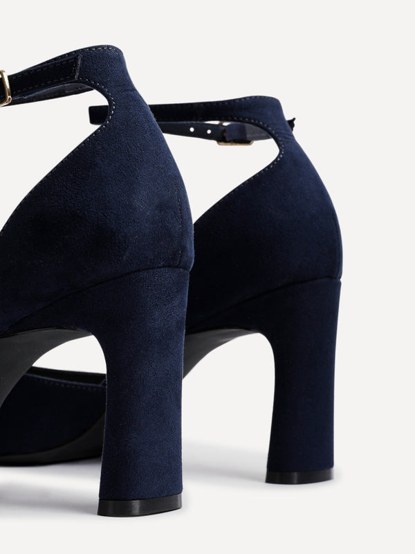 Linzi Navy Faux Suede Square Toe Court Heel