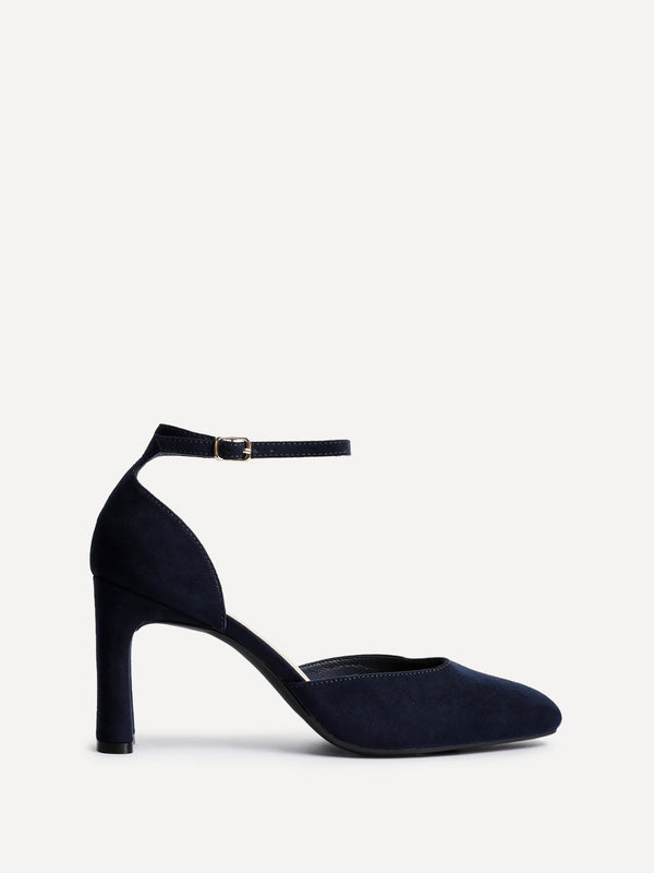 linzi Navy Faux Suede Square Toe Court Heel