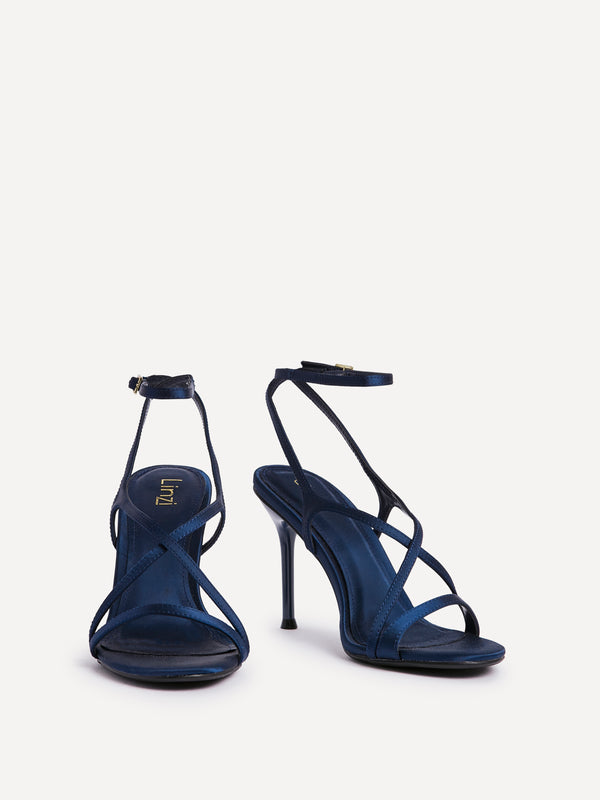 Linzi Navy Satin Strappy Stiletto Heels