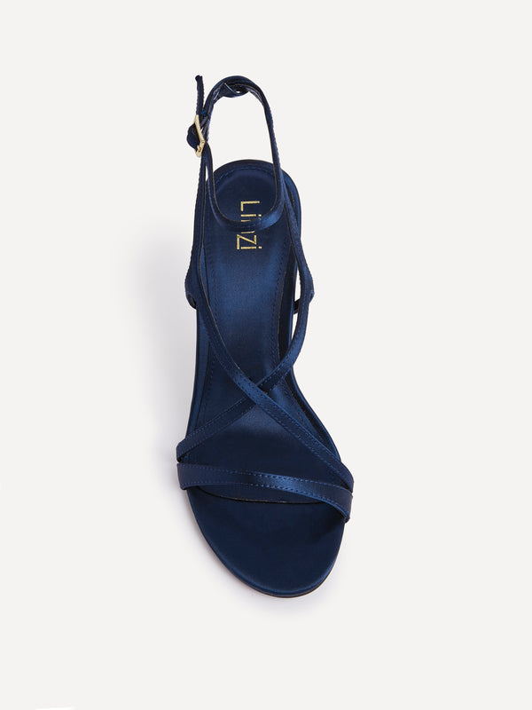 Linzi Navy Satin Strappy Stiletto Heels