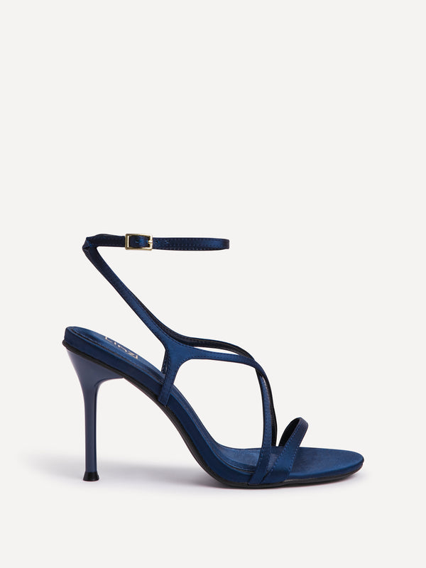 Linzi Navy Satin Strappy Stiletto Heels