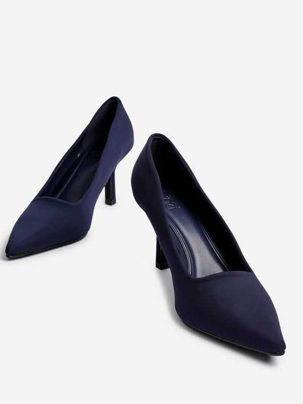 Linzi Navy Scuba Leather Court Heels