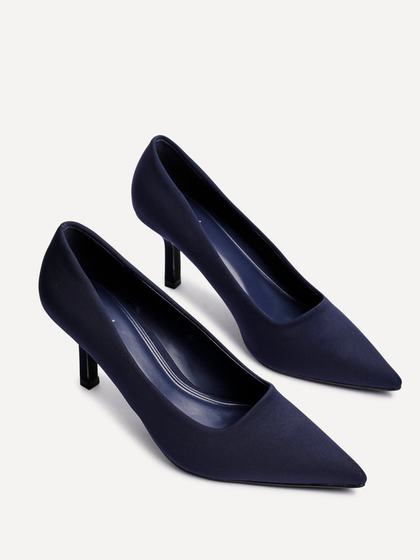 Linzi Navy Scuba Leather Court Heels