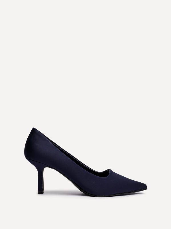 linzi Navy Scuba Leather Court Heels