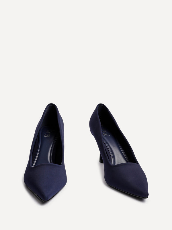 Linzi Navy Scuba Leather Court Heels