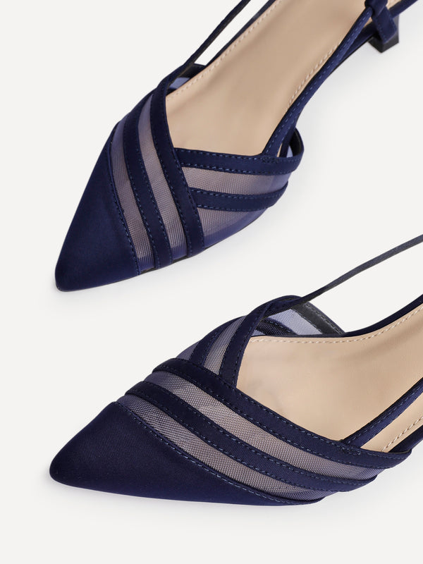 Linzi Navy Scuba Mesh Slingback Court Heel