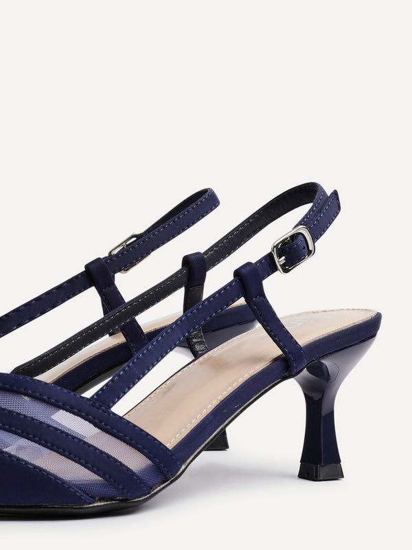 Linzi Navy Scuba Mesh Slingback Court Heel