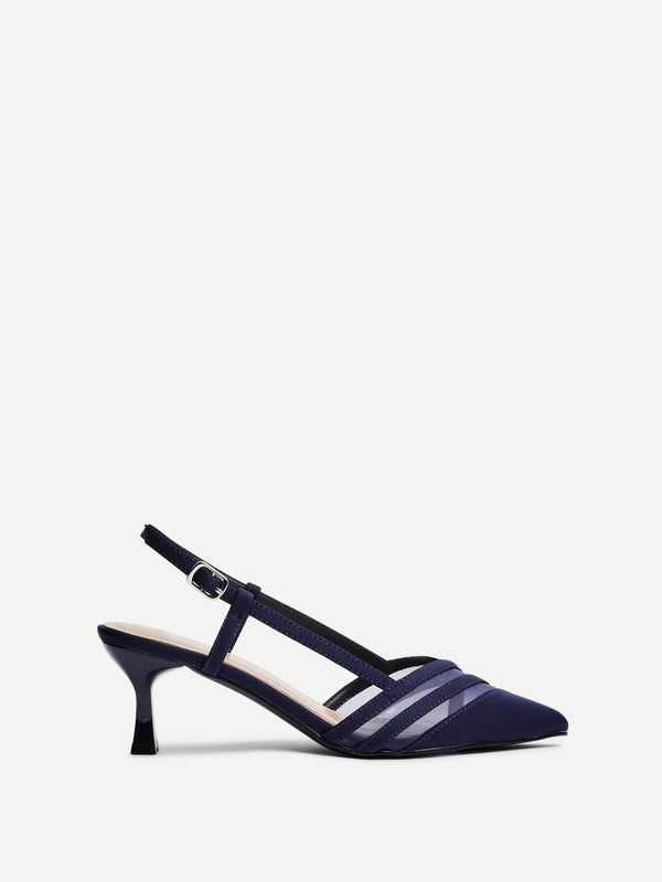 linzi Navy Scuba Mesh Slingback Court Heel