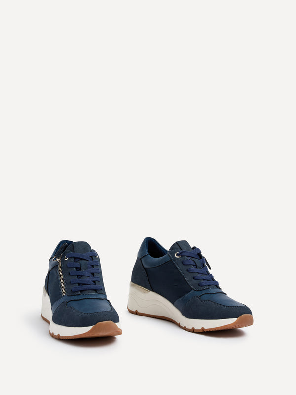 Linzi Navy Wedge Trainer With Mesh & Zip Detail
