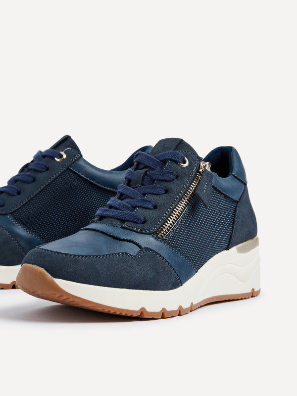 Linzi Navy Wedge Trainer With Mesh & Zip Detail