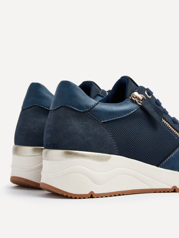 Linzi Navy Wedge Trainer With Mesh & Zip Detail