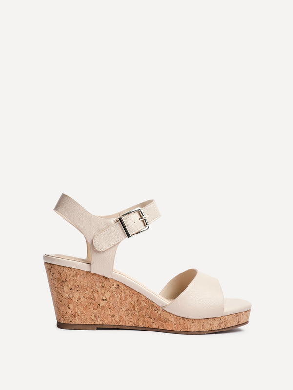 Linzi Nude Faux Leather Cork Platform Wedge