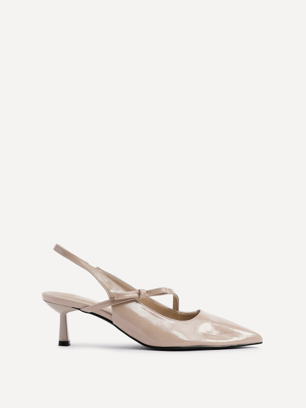 Linzi Nude Faux Leather Court Heel With Bow Detail