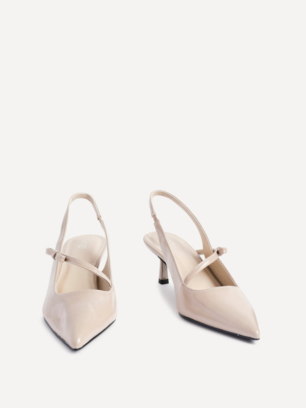 Linzi Nude Faux Leather Court Heel With Bow Detail