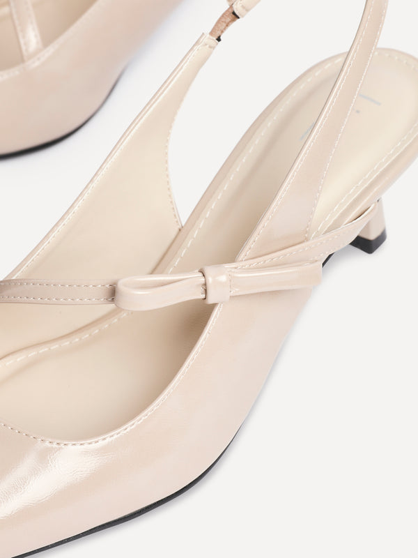 Linzi Nude Faux Leather Court Heel With Bow Detail