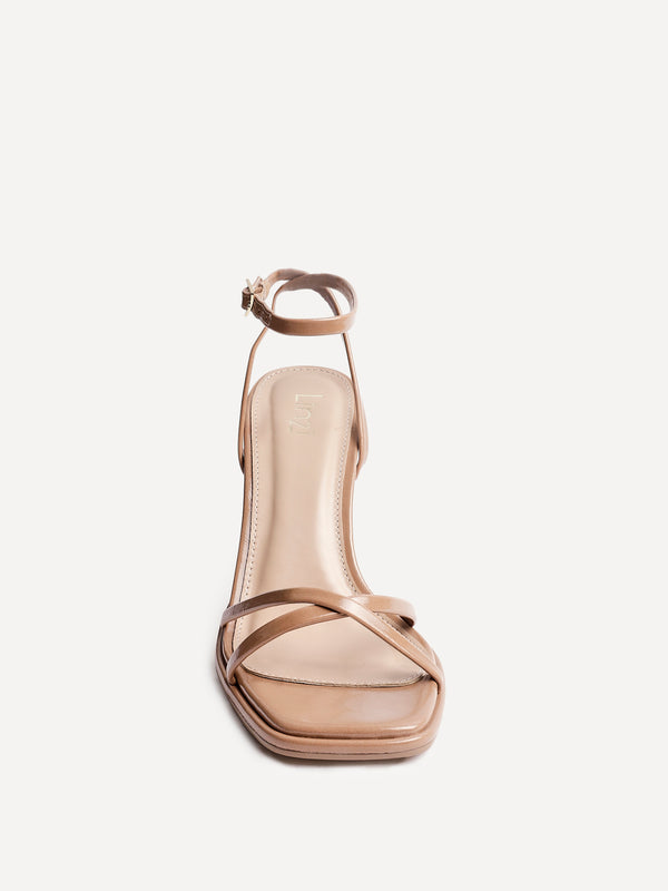 Linzi Nude Faux Leather Crossover Stiletto Heel