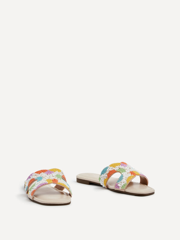 Linzi Nude Faux Leather Embellished Slider Sandal