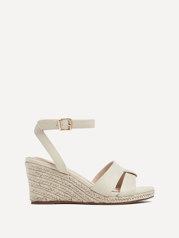 Linzi Nude Faux Leather Espadrille Inspired Wedge