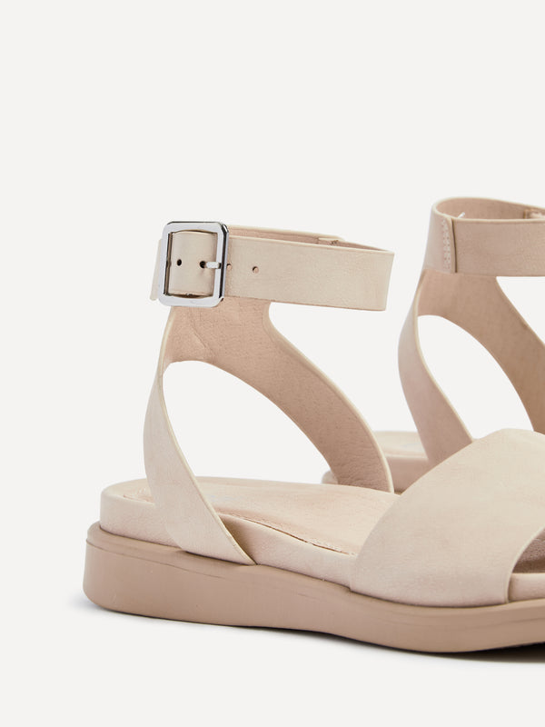Linzi Nude Faux Leather Footbed Flatform Sandals