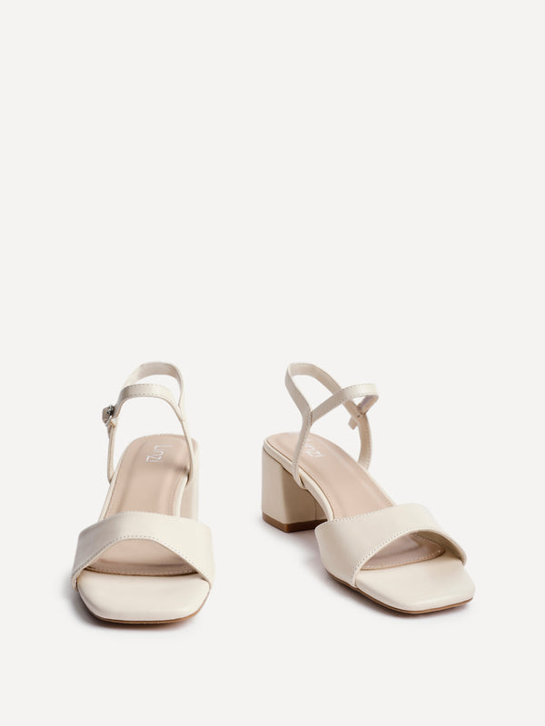 Linzi Nude Faux Leather Low Block Heeled Sandals