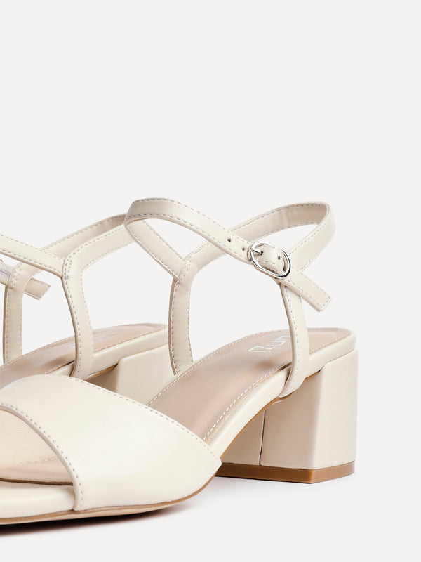 Linzi Nude Faux Leather Low Block Heeled Sandals