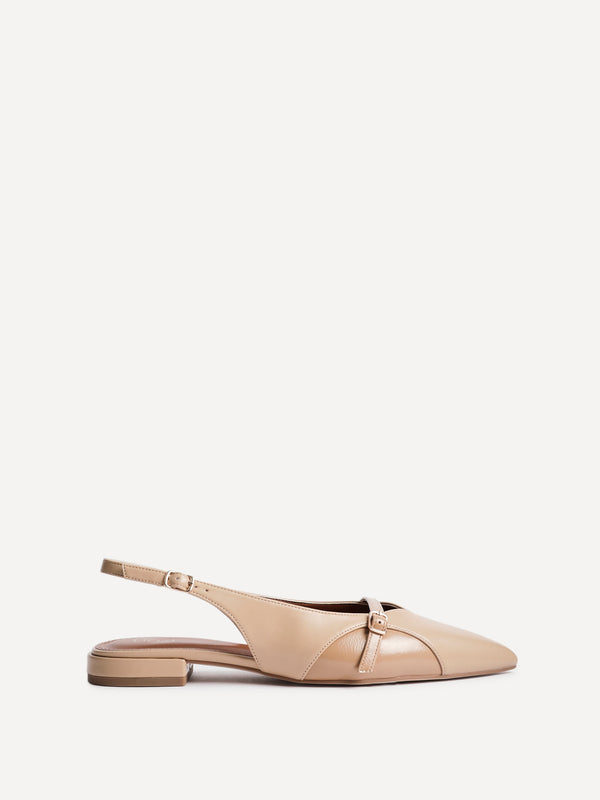 Linzi Nude Faux Leather Pointed Toe Ballet Flat