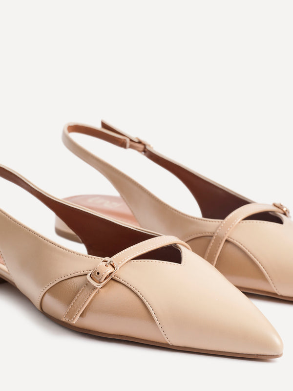 Linzi Nude Faux Leather Pointed Toe Ballet Flat