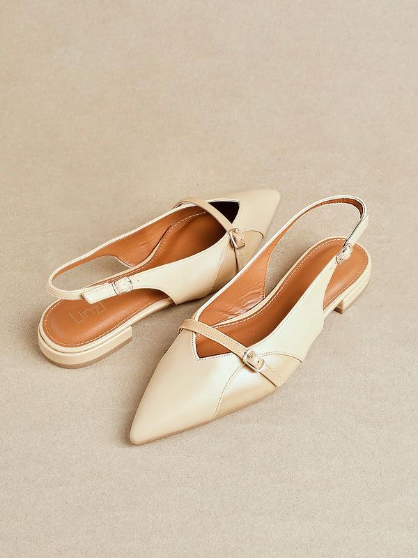 linzi Nude Faux Leather Pointed Toe Ballet Flat