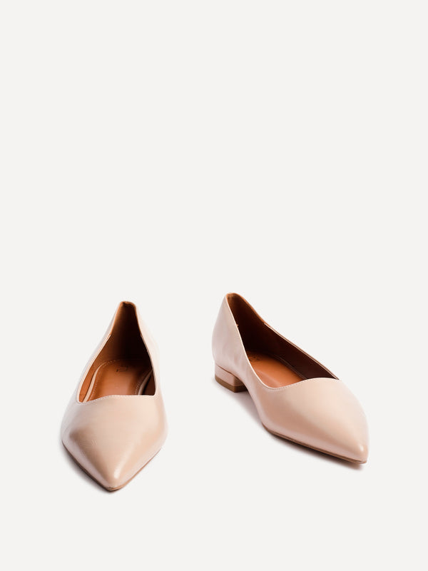 Linzi Nude Faux Leather Pointed Toe Ballet Flats