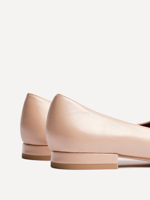 Linzi Nude Faux Leather Pointed Toe Ballet Flats