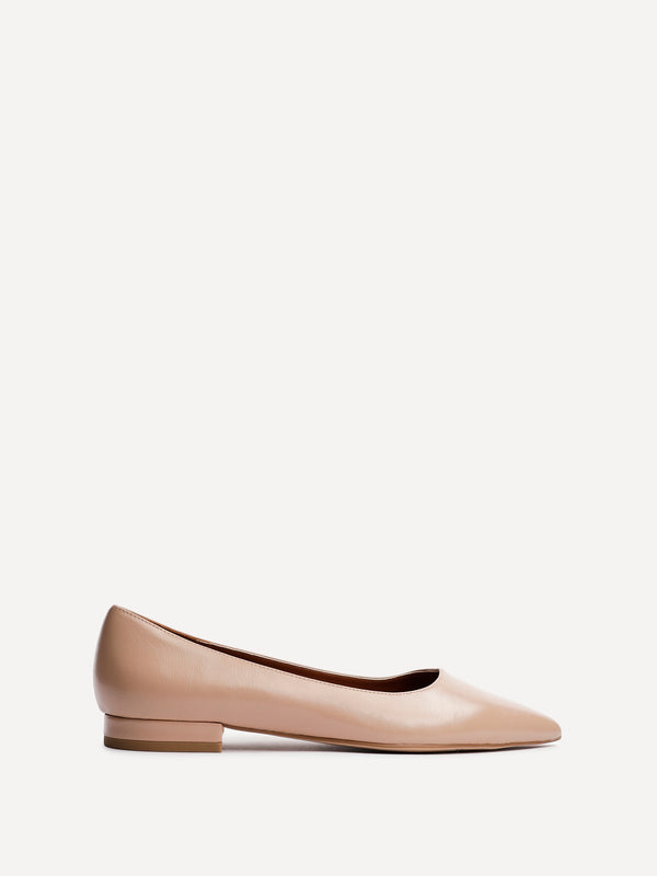 Linzi Nude Faux Leather Pointed Toe Ballet Flats