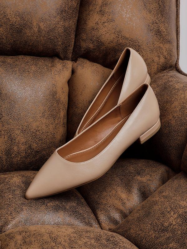 linzi Nude Faux Leather Pointed Toe Ballet Flats