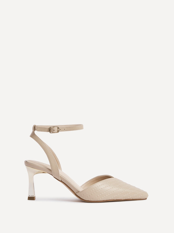 Linzi Nude Faux Leather Quilted Court Heel