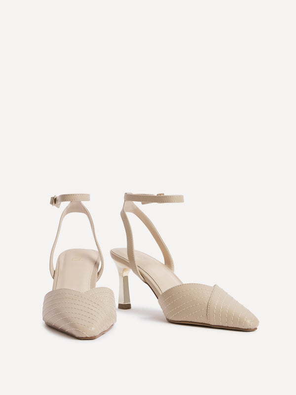 Linzi Nude Faux Leather Quilted Court Heel