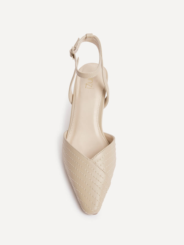 Linzi Nude Faux Leather Quilted Court Heel
