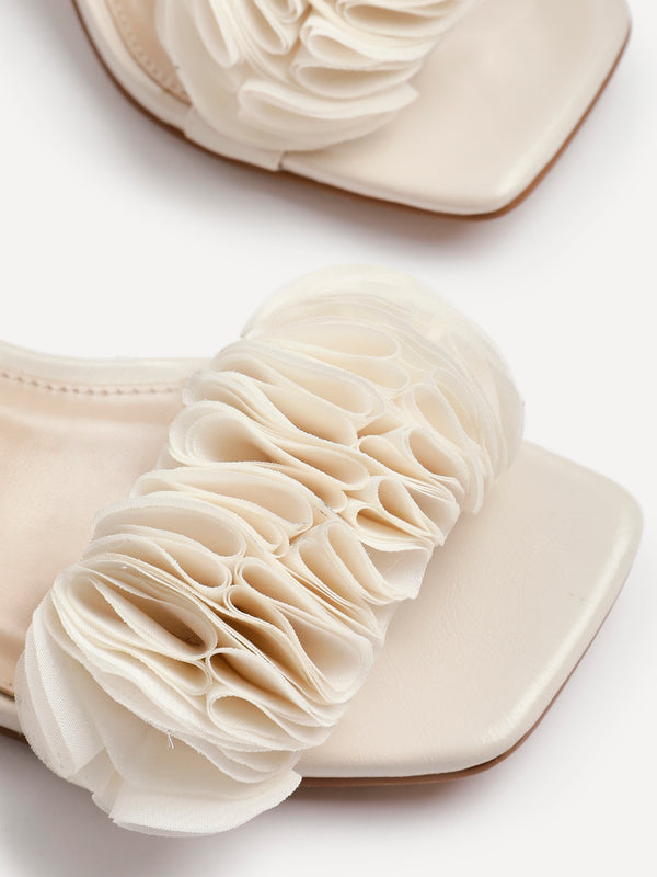 Linzi Nude Faux Leather Ruffle Front Heel