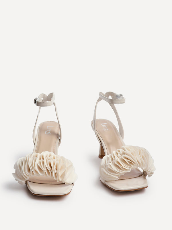 Linzi Nude Faux Leather Ruffle Front Heel