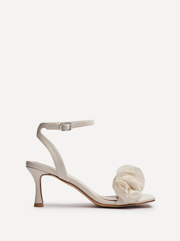 linzi Nude Faux Leather Ruffle Front Heel